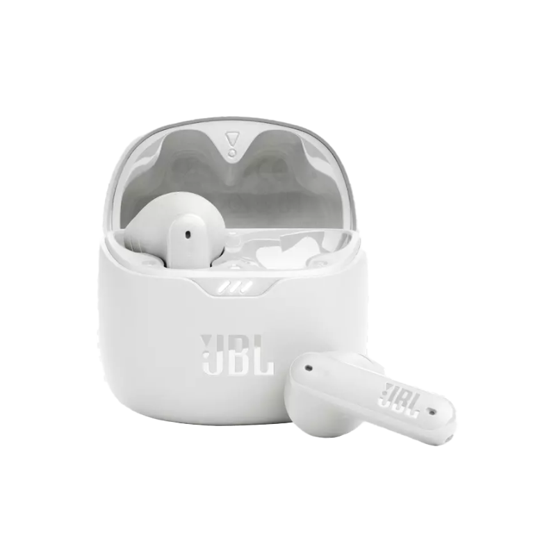 JBL Tune Flex True Wireless Noise Cancelling Earbuds, Pure Bass, ANC + Smart Ambient, 4 Microphones, 32H of Battery, Water Resistant & Sweatproof, Comfortable Fit Black, JBLTFLEXBLK, Standard - White