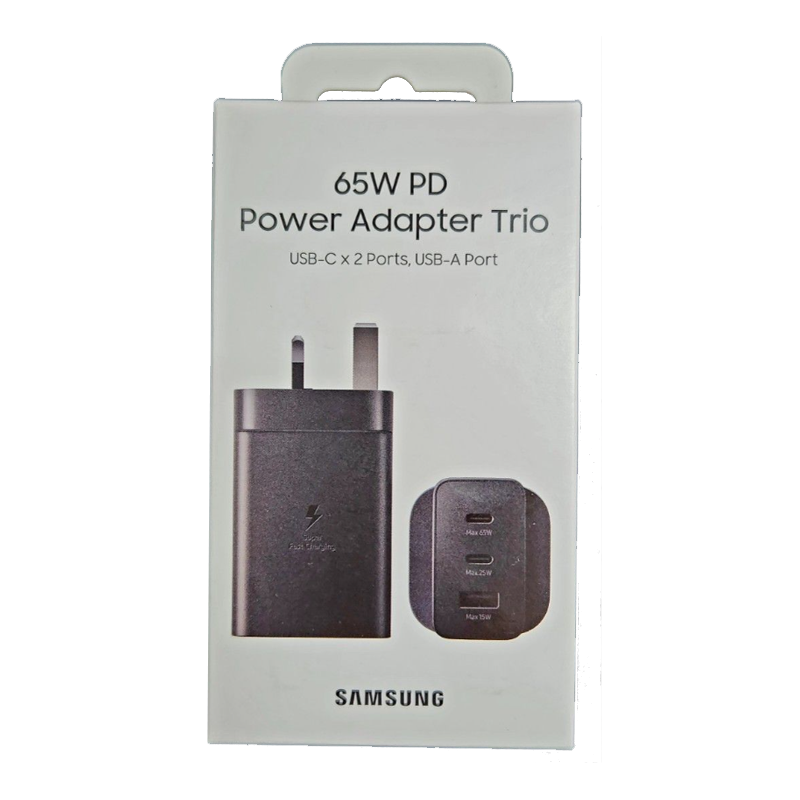 Samsung PD 65W Trio Power Adapter With USB Type C x 2 Ports USB A Port Fast Charger