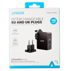 Anker PowerPort Lite 27W 2.4A 4 Port USB Charger with Interchangeable UK and EU Travel Adapter and Power IQ for iPhone 8/8 Plus/7/6s, iPad Air/Mini, Galaxy/Note, LG etc. - 18 Months Local Warranty
