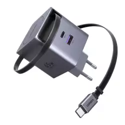 UGREEN 65W GaN Fast Charger with Retractable USB-C Cable, 2x USB-C + 1x USB-A - Grey | 65825 UGREEN 65W GaN Fast Charger with Retractable USB-C Cable, 2x USB-C + 1x USB-A - Grey | 65825