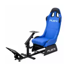 PlayX Foldable Racing Simulator Cockpit with Seat & Steering Wheel Stand – Blue PlayX Foldable Racing Simulator Cockpit with Seat & Steering Wheel Stand – Blue